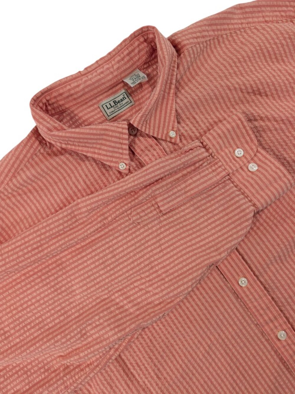 L.L. Bean Seersucker Button Down Shirt Coral Orange Striped Cotton Men XXL